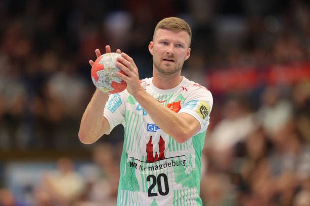 07.08.2026, xtgx, Handball Turnier, EHV Aue - SC Magdeburg emspor, v.l. Philipp Weber (Magdeburg, 20) Lößnitz *** August 7, 2026, xtgx, Handball Tournament, EHV Aue vs. SC Magdeburg emspor, from left: Philipp Weber (Magdeburg), 20 Lößnitz