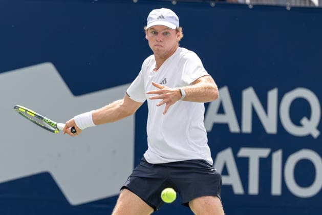 August 7, 2026, Montreal, Quebec, Canada: ALEX MECHELSEN FROM USA forehand in match against Daniel Merida from Spain in third round at Canadian Open at IGA stadium in Montreal, Quebec, Canada on 2026-08-07 TENNIS: Canadian Open Montreal 2026  - ZUMAl189 20260807_zsp_l189_003 Copyright: xYannickxLegarex
