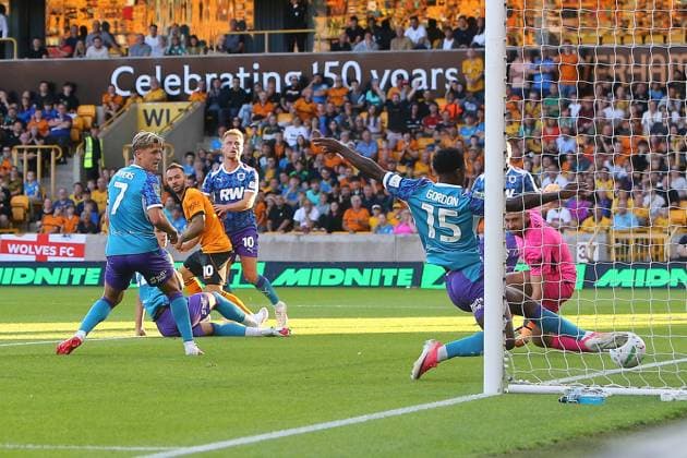 Adam Armstrong of Wolves scores their sides first goal Wolverhampton Wanderers v Port Vale, EFL Carabao Cup, First Round, Football, Molineux, Wolverhampton, UK - 07 Aug 2026Wolverhampton Molineux United Kingdom EDITORIAL USE ONLY No use with unauthorised audio, video, data, fixture lists, club league logos or live services. Online in-match use limited to 120 images, no video emulation. No use in betting, games or single club league player publications.  Copyright: xPhilxOldham Shutterstockx 17050839aa