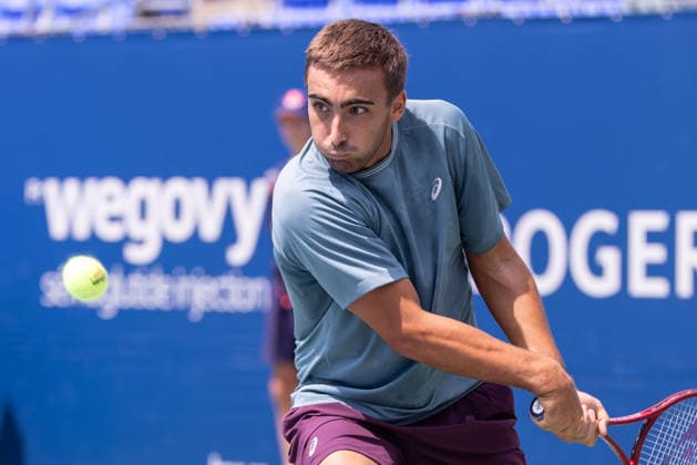 August 7, 2026, Montreal, Quebec, Canada: DANIEL MERIDA from Spain backhand in match against Alex Michelsen from USA in third round at Canadian Open at IGA stadium in Montreal, Quebec, Canada on 2026-08-07 TENNIS: Canadian Open Montreal 2026  - ZUMAl189 20260807_zsp_l189_012 Copyright: xYannickxLegarex