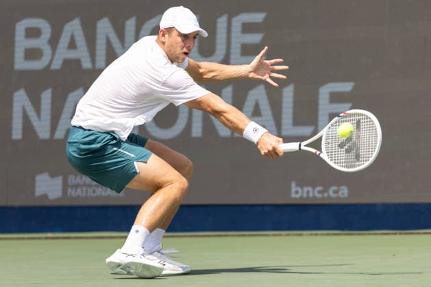 August 7, 2026, Montreal, Quebec, Canada: TALLON GRIEKSPOOR from Nederlands backhand in match against Matteo Arnaldi (30) from Italia in third round at Canadian Open at IGA stadium in Montreal, Quebec, Canada on 2026-08-07 TENNIS: Canadian Open Montreal 2026  - ZUMAl189 20260807_zsp_l189_013 Copyright: xYannickxLegarex