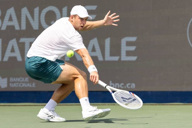 August 7, 2026, Montreal, Quebec, Canada: TALLON GRIEKSPOOR from Nederlands backhandin match against Matteo Arnaldi (30) from Italia in third round at Canadian Open at IGA stadium in Montreal, Quebec, Canada on 2026-08-07 TENNIS: Canadian Open Montreal 2026  - ZUMAl189 20260807_zsp_l189_016 Copyright: xYannickxLegarex