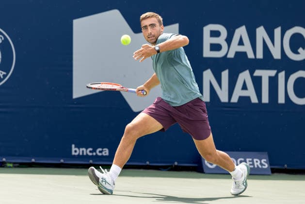 August 7, 2026, Montreal, Quebec, Canada: DANIEL MERIDA from Spain forehand in match against Alex Michelsen from USA in third round at Canadian Open at IGA stadium in Montreal, Quebec, Canada on 2026-08-07 TENNIS: Canadian Open Montreal 2026  - ZUMAl189 20260807_zsp_l189_018 Copyright: xYannickxLegarex