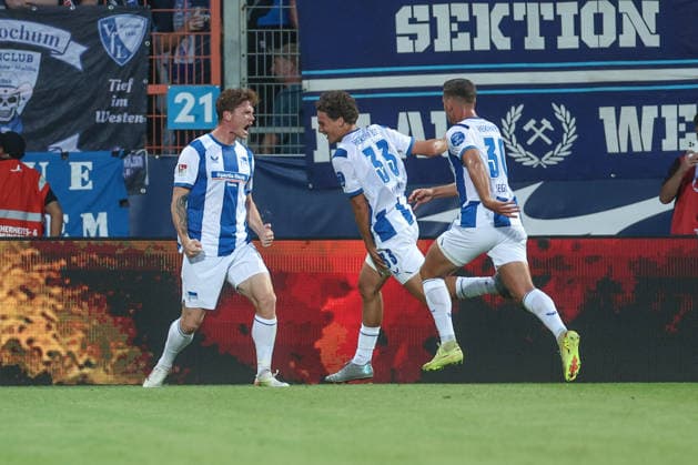 07.08.2026, Fussball, Saison 2026 2027, 2. Bundesliga, 1. Spieltag, VfL Bochum - Hertha BSC, Sebastian Gronning Grönning (Hertha BSC) jubelt nach seinem Tor zum 0 zu 1. Bochum Ruhrstadion Deutschland xRHR-FOTOx *** August 7, 2026, Soccer, 2026–2027 Season, 2. Bundesliga, Matchday 1, VfL Bochum vs. Hertha BSC, Sebastian Gronning (Grönning) of Hertha BSC celebrates after scoring the goal that made it 0–1 against Bochum at Ruhrstadion, Germany. xRHR PHOTOx Copyright: RHR-FOTOx RHR-FOTO