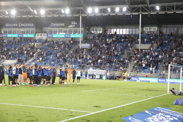 07.08.2026, xrekx, Fussball 3.Liga, SV Waldhof Mannheim - Fortuna Düsseldorf v.l. Waldhof Mannschaft, Spieler, jubeln nach Spielende, Team, Player, celebrate at the end of the match (DFL DFB REGULATIONS PROHIBIT ANY USE OF PHOTOGRAPHS as IMAGE SEQUENCES and or QUASI-VIDEO) Mannheim *** August 7, 2026, xrekx, Soccer 3rd Division, SV Waldhof Mannheim vs. Fortuna Düsseldorf – Waldhof team, players celebrating after the match, team, players, celebrating at the end of the match. DFL and DFB regulations prohibit any use of photographs as image sequences and or quasi-video. Mannheim
