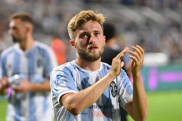 Matthew COLLINS (TSV 1860 Muenchen) , nach Spielende, Aktion,Einzelbild,angeschnittenes Einzelmotiv,Halbfigur,halbe Figur. Fussball Regionalliga Bayern Saison 2026 2027,26 27 3.Spieltag TSV 1860 Muenchen - FC Augsburg II 2-2 am 07.08.2026 in Muenchen GRUENWALDER STADION. *** Matthew COLLINS TSV 1860 Munich, after the game, action shot, single frame, cropped close-up, half-length shot, soccer, Bavarian Regional League, 2026–2027 season,Matchday 26–27, TSV 1860 Munich vs. FC Augsburg II, 2–2 on August 7, 2026, in Munich at GRUENWALDER STADION