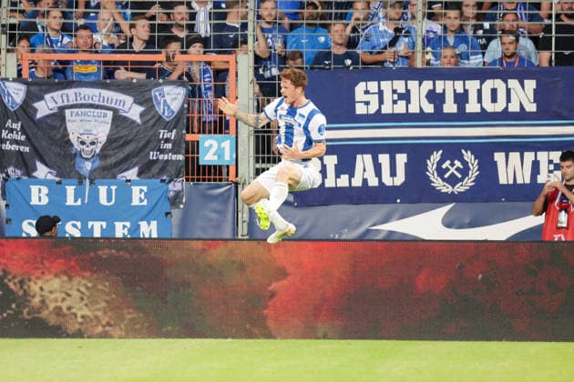 07.08.2026, xgrfx, Fussball 2.Bundesliga, VfL Bochum - Hertha BSC Berlin v.l. Tor, Sebastian Andersen zum 0:1 (Hertha BSC) (DFL DFB REGULATIONS PROHIBIT ANY USE OF PHOTOGRAPHS as IMAGE SEQUENCES and or QUASI-VIDEO) Bochum *** August 7, 2026, xgrfx, Soccer 2. Bundesliga, VfL Bochum vs. Hertha BSC Berlin, goal by Sebastian Andersen, 0–1. Hertha BSC. DFL and DFB regulations prohibit any use of photographs as image sequences and or quasi-video. Bochum