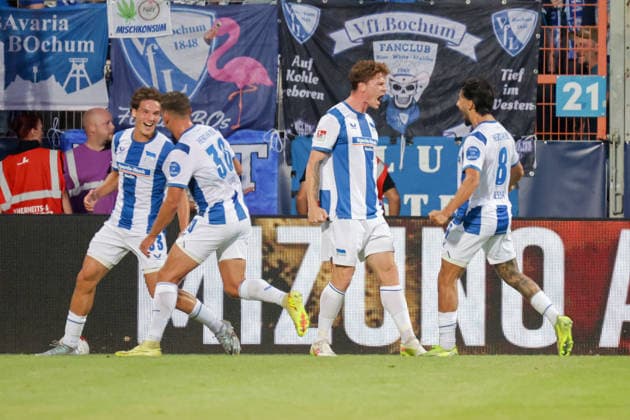 07.08.2026, xgrfx, Fussball 2.Bundesliga, VfL Bochum - Hertha BSC Berlin v.l. Tor, Sebastian Andersen zum 0:1 (Hertha BSC) (DFL DFB REGULATIONS PROHIBIT ANY USE OF PHOTOGRAPHS as IMAGE SEQUENCES and or QUASI-VIDEO) Bochum *** August 7, 2026, xgrfx, Soccer 2. Bundesliga, VfL Bochum vs. Hertha BSC Berlin, goal by Sebastian Andersen, 0–1. Hertha BSC. DFL and DFB regulations prohibit any use of photographs as image sequences and or quasi-video. Bochum