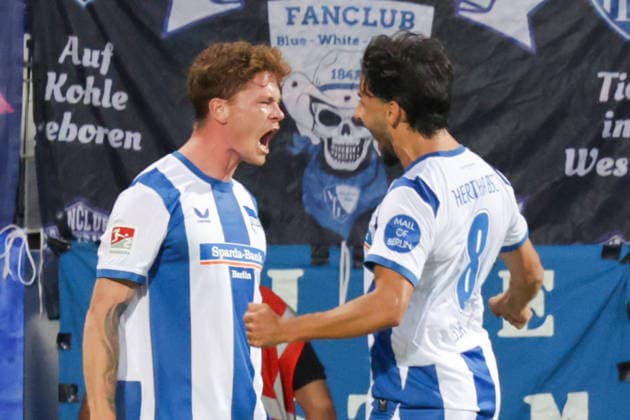 07.08.2026, xgrfx, Fussball 2.Bundesliga, VfL Bochum - Hertha BSC Berlin v.l. Tor, Sebastian Andersen zum 0:1 (Hertha BSC) (DFL DFB REGULATIONS PROHIBIT ANY USE OF PHOTOGRAPHS as IMAGE SEQUENCES and or QUASI-VIDEO) Bochum *** August 7, 2026, xgrfx, Soccer 2. Bundesliga, VfL Bochum vs. Hertha BSC Berlin, goal by Sebastian Andersen, 0–1. Hertha BSC. DFL and DFB regulations prohibit any use of photographs as image sequences and or quasi-video. Bochum