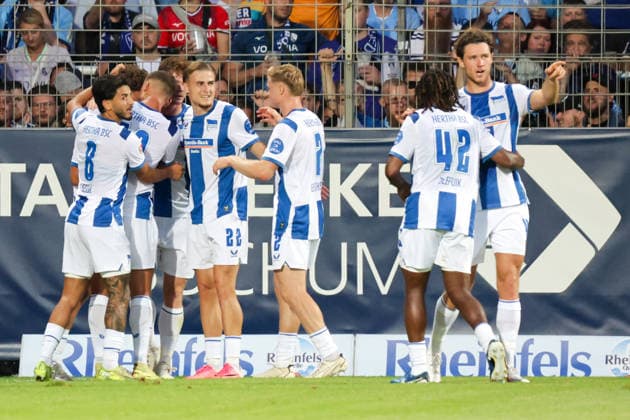 07.08.2026, xgrfx, Fussball 2.Bundesliga, VfL Bochum - Hertha BSC Berlin v.l. Tor, Sebastian Andersen zum 0:1 (Hertha BSC) (DFL DFB REGULATIONS PROHIBIT ANY USE OF PHOTOGRAPHS as IMAGE SEQUENCES and or QUASI-VIDEO) Bochum *** August 7, 2026, xgrfx, Soccer 2. Bundesliga, VfL Bochum vs. Hertha BSC Berlin, goal by Sebastian Andersen, 0–1. Hertha BSC. DFL and DFB regulations prohibit any use of photographs as image sequences and or quasi-video. Bochum
