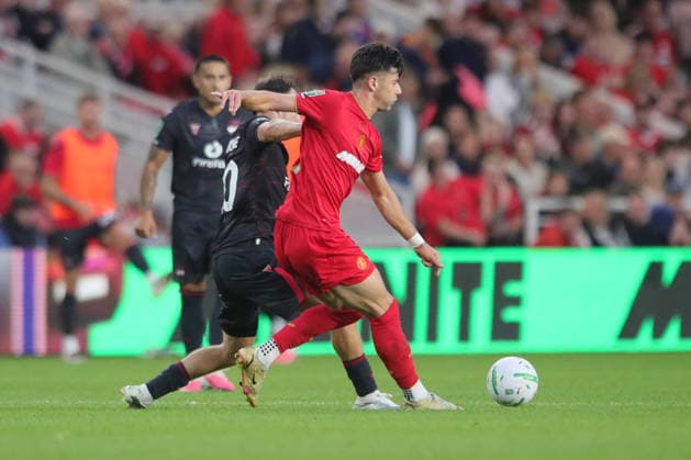 Middlesbrough v Wrexham FC, EFL Cup Max Arfsten of Middlesbrough and Oliver Rathbone of Wrexham during the EFL Cup match between Middlesbrough and Wrexham FC at the Riverside Stadium, Middlesbrough, UK on 7 August 2026. Middlesbrough Riverside Stadium North Yorkshire UK Editorial use only DataCo restrictions apply See www.football-dataco.com , Copyright: xAlunxRobertsx PSI-24667-0010