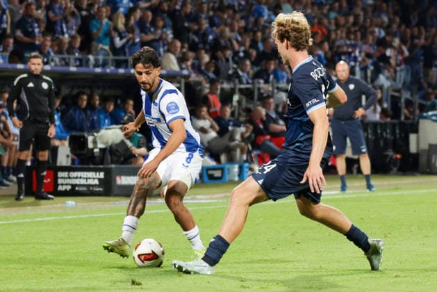 07.08.2026, xgrfx, Fussball 2.Bundesliga, VfL Bochum - Hertha BSC Berlin v.l. Kevin Sessa (Hertha BSC), Mats Pannewig (VfL Bochum) (DFL DFB REGULATIONS PROHIBIT ANY USE OF PHOTOGRAPHS as IMAGE SEQUENCES and or QUASI-VIDEO) Bochum *** August 7, 2026, xgrfx, Soccer 2. Bundesliga, VfL Bochum vs. Hertha BSC Berlin, photo by Kevin Sessa (Hertha BSC), Mats Pannewig (VfL Bochum). DFL and DFB regulations prohibit any use of photographs as image sequences and or quasi-video. Bochum