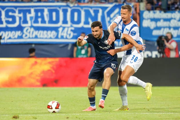 07.08.2026, xgrfx, Fussball 2.Bundesliga, VfL Bochum - Hertha BSC Berlin v.l. Berkan Taz (VfL Bochum), Paul Seguin (Hertha BSC) (DFL DFB REGULATIONS PROHIBIT ANY USE OF PHOTOGRAPHS as IMAGE SEQUENCES and or QUASI-VIDEO) Bochum *** August 7, 2026, xgrfx, Soccer 2. Bundesliga, VfL Bochum vs. Hertha BSC Berlin, featuring Berkan Taz (VfL Bochum) and Paul Seguin (Hertha BSC). DFL and DFB regulations prohibit any use of photographs as image sequences and or quasi-video. Bochum