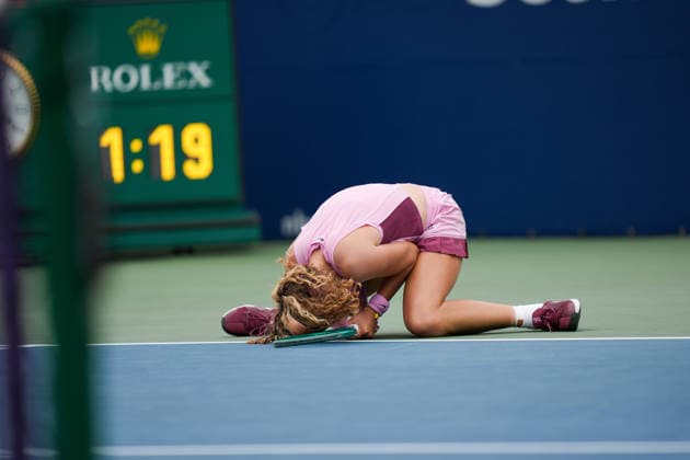 National Bank Open 2026 - Day 7 TORONTO, CANADA - AUGUST 7 : Mirra Andreeva reacts after losing a point against Leylah Fernandez of Canada in the round of 32 during the WTA, Tennis Damen 1000 National Bank Open in Toronto, Ontario, Canada on August 7, 2026. Mert Alper Dervis Anadolu Ontario Canada. Editorial use only. Please get in touch for any other usage.  Copyright: x2026xAnadoluxMertxAlperxDervisx