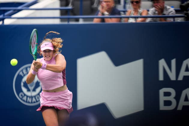 National Bank Open 2026 - Day 7 TORONTO, CANADA - AUGUST 7 : Mirra Andreeva in action against Leylah Fernandez of Canada in the round of 32 during the WTA, Tennis Damen 1000 National Bank Open in Toronto, Ontario, Canada on August 7, 2026. Mert Alper Dervis Anadolu Ontario Canada. Editorial use only. Please get in touch for any other usage.  Copyright: x2026xAnadoluxMertxAlperxDervisx