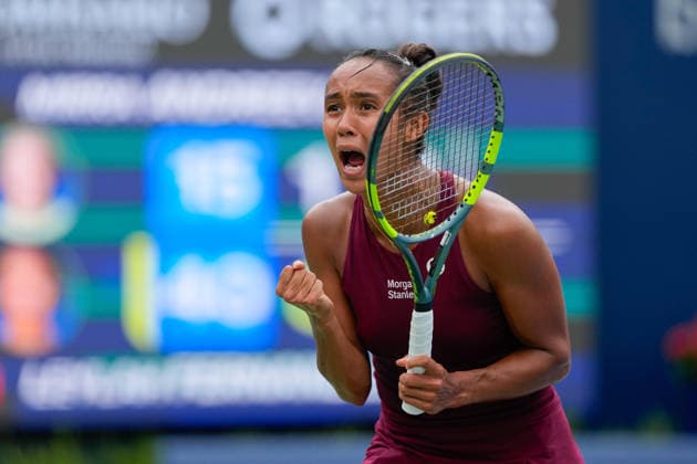 WTA, Tennis Damen Masters 1000 National Bank Open Toronto 2026 - Round of 32 - Day 7 Leylah Fernandez of Canada celebrates after her victory during the Women™s Singles round of 32 match against Mirra AndrÃ yeva of Russia on day 7 of the WTA Masters 1000 National Bank Open at Sobeys Stadium on August 7, 2026, in Toronto, Canada. (Photo by Leonardo Ramirez Eyepix Group) Copyright: xLeonardoxRamirezx xEyepixxGroupx LR_06082026_09085