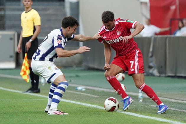 07.08.2026, Fussball, Köln, Testspiel, Freundschaftsspiel, s1.FC Köln vs Real Sociedad San Sebastian , Franz Kremer Stadion Köln, luken beitia Real Sociedad san sebastian , luca waldschmidt *** August 7, 2026, Soccer, Cologne, Exhibition Match, Friendly Match, s1 FC Cologne vs. Real Sociedad San Sebastián, Franz Kremer Stadium, Cologne, Luken Beitia (Real Sociedad San Sebastián), Luca Waldschmidt