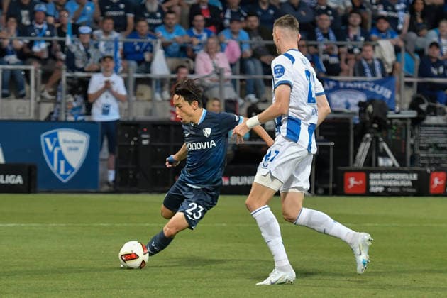 v. li. im Zweikampf Koji Miyoshi (Bochum 23) Niklas Kolbe (BSC 27) 07.08.2026 ¢ Fussball ¢ VfL Bochum vs Hertha BSC, Vonovia Ruhrstadion, Bochum, DFB DFL REGULATIONS PROHIBIT ANY USE OF PHOTOGRAPHS AS IMAGE SEQUENCES AND OR QUASI-VIDEO NRW Germany *** From left: Koji Miyoshi (Bochum 23) and Niklas Kolbe (BSC 27) in a one-on-one duel, July 8, 2026 ¢ Soccer ¢ VfL Bochum vs. Hertha BSC, Vonovia Ruhrstadion, Bochum, DFB and DFL regulations prohibit any use of photographs as image sequences and or quasi-video. NRW, Germany Copyright: xpepphotox xSaschaxWeizx pep00321, pep_20260807_hm_395156