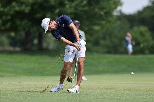 BEDMINSTER, NJ - AUGUST 07: Joaquin Niemann of the LIV Golf League hits the ball on the 9th hole during the second round of LIV Golf New York on August 7, 2026 at Trump National Golf Club in Bedminster, New Jersey. (Photo by Andrew Mordzynski Icon Sportswire) GOLF: AUG 07 LIV Golf New York EDITORIAL USE ONLY Icon2608078141577