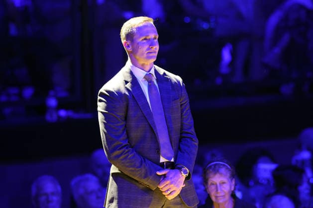The 2026 Pro Football Hall of Fame Class Drew Brees is introduced to the crowd to receive his Gold Jacket at a ceremony in Canton, Ohio, on Friday, August 7, 2026.  CAN20260807146 AARONxJOSEFCZYK