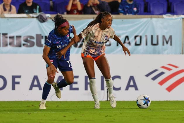 HARRISON, NJ - AUGUST 07: Jordynn Dudley 2 of the Gotham FC controls the ball during the second half of the NWSL game against San Diego Wave FC on August 7, 2026 at Sports Illustrated Stadium in Harrison, New Jersey. (Photo by Rich Graessle Icon Sportswire) SOCCER: AUG 07 NWSL Gotham FC vs SD Wave EDITORIAL USE ONLY Icon26080730017