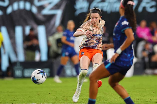 HARRISON, NJ - AUGUST 07: Rose Lavelle 16 of the Gotham FC shoots during the second half of the NWSL game against San Diego Wave FC on August 7, 2026 at Sports Illustrated Stadium in Harrison, New Jersey. (Photo by Rich Graessle Icon Sportswire) SOCCER: AUG 07 NWSL Gotham FC vs SD Wave EDITORIAL USE ONLY Icon26080730033