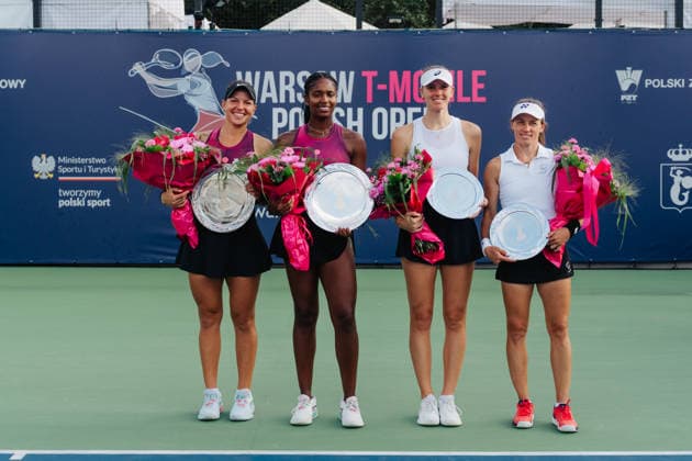 WTA, Tennis Damen 125 Warsaw T-Mobile Polish Open - Doubles Final (l-r) Weronika Falkowska of Poland, Alana Smith of the United States, Martyna Kubka of Poland and Alicja Rosolska of Poland are seen during the doubles final of the WTA 125 Warsaw T-Mobile Polish Open tennis tournament in Warsaw, Poland, on August 7, 2026. Warsaw Poland  Copyright: xMarekxAntonixIwaÅ czukx originalFilename:iwanczuk-thedoubl260808_np0eU.jpg
