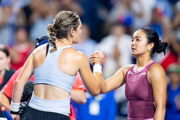 TORONTO, ON - AUGUST 07: Alexandra Eala of Philippines and Caty McNally of the United States shake hands after their match at the WTA, Tennis Damen National Bank Open tournament on August 7, 2026 at Sobeys Stadium in Toronto, ON, Canada (Photo by Julian Avram Icon Sportswire) TENNIS: AUG 07 National Bank Open EDITORIAL USE ONLY Icon2608071673