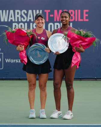 WTA, Tennis Damen 125 Warsaw T-Mobile Polish Open - Doubles Final Weronika Falkowska of Poland and Alana Smith of the United States are seen during the doubles final of the WTA 125 Warsaw T-Mobile Polish Open tennis tournament in Warsaw, Poland, on August 7, 2026. Warsaw Poland  Copyright: xMarekxAntonixIwaÅ czukx originalFilename:iwanczuk-thedoubl260808_npabD.jpg