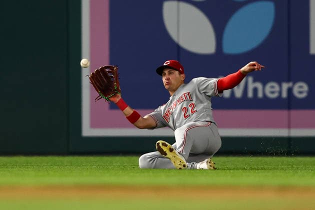 August 7, 2026, Washington D.C, District Of Columbia, United States: Washington, DC; Cincinnati Reds left fielder JJ Bleday (22) makes a sliding catch during the Major League Baseball game between the Washington Nationals and the Cincinnati Reds at Nationals Park on Friday, August 7, 2026. The Nationals beat the Reds 5-3. MLB, Baseball Herren, USA Washington Nationals 5:3 Cincinnati Reds  - ZUMAp258 20260807_znp_p258_029 Copyright: xStevexPrakopex