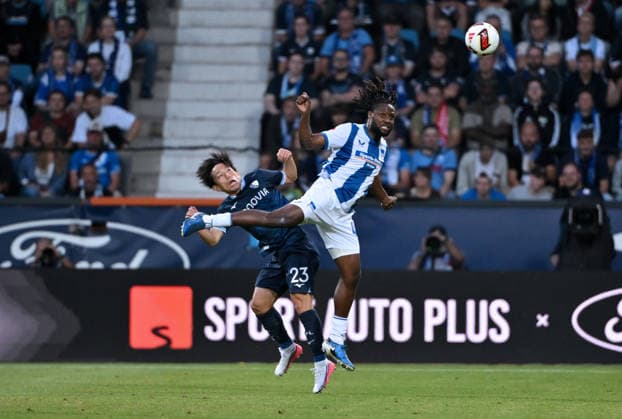 Koji Miyoshi (VfL Bochum), Deyovaisio Zeefuik (Hertha BSC), v.li. 07.08.2026, Fussball 2. Bundesliga, Saison 2026 2027, 1. Spieltag, VfL Bochum - Hertha BSC 0:1 DFL regulations prohibit any use of photographs as image sequences and or quasi-video Bochum Vonovia Ruhrstadion Nordrhein Westfalen Deutschland *** Koji Miyoshi, VfL Bochum; Deyovaisio Zeefuik, Hertha BSC; August 7, 2026; Soccer, 2. Bundesliga; 2026–2027 season; Matchday 1, VfL Bochum vs. Hertha BSC 0–1. DFL regulations prohibit any use of photographs as image sequences and or quasi-video. Bochum, Vonovia Ruhrstadion, North Rhine-Westphalia, Germany Team2