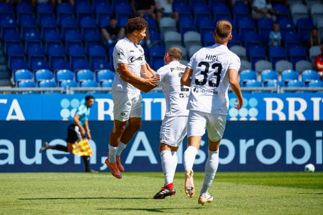 08.08.2026, xavx, Fussball 3.Liga, SV Wehen Wiesbaden - Preußen Münster v.l. Montell Ndikom (Preußen Münster) celebrate the goal, Der Torjubel zum 0:1 (DFL DFB REGULATIONS PROHIBIT ANY USE OF PHOTOGRAPHS as IMAGE SEQUENCES and or QUASI-VIDEO) Wiesbaden *** August 8, 2026, xavx, Soccer 3rd Division, SV Wehen Wiesbaden vs. Preußen Münster; Montell Ndikom of Preußen Münster celebrates the goal, The goal celebration for the 0–1 score. DFL and DFB regulations prohibit any use of photographs as image sequences and or quasi-video. Wiesbaden