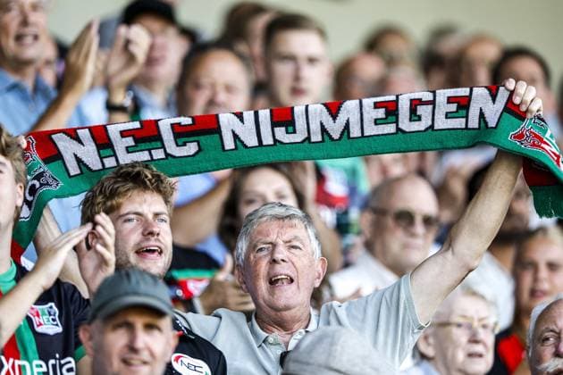 NIJMEGEN - NEC fabs during the Dutch Eredivisie match between NEC Nijmegen and Telstar at De Goffert on August 8, 2026 in Nijmegen, the Netherlands. BART STOUTJESDIJK ANP Eredivisie 2026 27 xVIxANPxSportx xxANPxIVx 565085804 originalFilename: 565085804.jpg