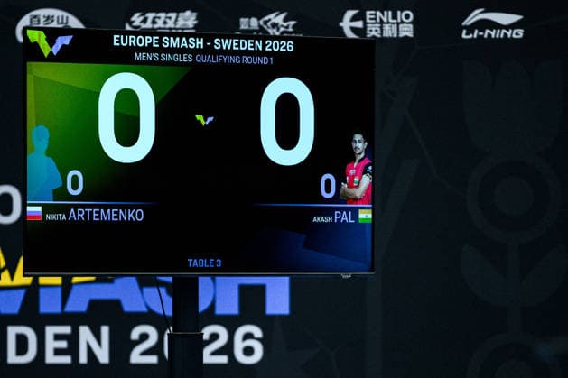 260808 A screen showing the nation flags and names of Nikita Artemenko of Russia and Akash Pal of India during a qualifications Table tennis, Tischtennis match at the WTT Europe Smash on August 8, 2026 in Malmö. Photo: Mathilda Schuler BILDBYRAN kod MA MA1012 bordtennis table tennis pingis wtt grand smash bbeng *** August 8, 2026 A screen displaying the national flags and names of Nikita Artemenko of Russia and Akash Pal of India during a table tennis qualifying match at the WTT Europe Smash on August 8, 2026 in Malmö. Photo by Mathilda Schuler. BILDBYRAN code MA MA1012 table tennis pingis WTT Grand Smash bbeng  Copyright: MATHILDAxSCHULER BB260808MA008