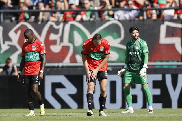 NIJMEGEN - (lr) Jamiro Monteiro of NEC Nijmegen, Darko NejaÅ¡miÄ‡ of NEC Nijmegen, and NEC Nijmegen goalkeeper Gonzalo Crettaz look frustrated during the Dutch Eredivisie match between NEC Nijmegen and Telstar at De Goffert on August 8, 2026 in Nijmegen, the Netherlands. BART STOUTJESDIJK ANP Eredivisie 2026 27 xVIxANPxSportx xxANPxIVx 565086924 originalFilename: 565086924.jpg