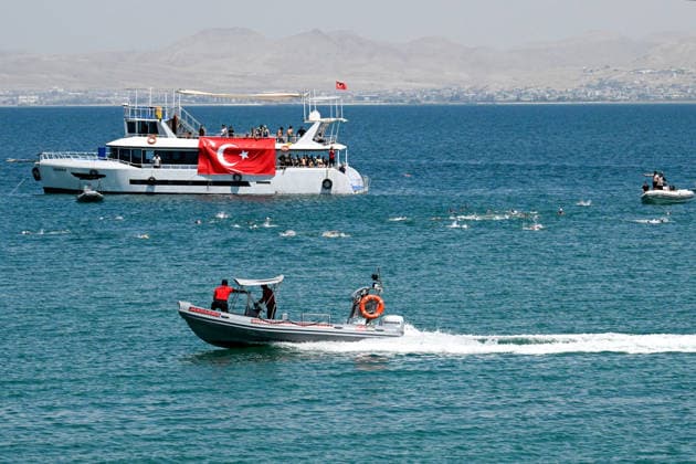 12th Van Sea Water Sports Festival kicks off on Lake Van VAN, TURKIYE - AUGUST 08: A view of participants and athletes taking part in the 12th Van Sea Water Sports Festival held at the Edremit-Gebze Water Sports Center on the shores of Lake Van in Van, Turkiye, on August 08, 2026. Organized to promote Lake Van and boost local tourism, the two-day event features Beach volleyball, Beachvolleyball and handball matches, flyboard demonstrations, canoeing, rowing, dragon boat races, and various recreational activities. Ozkan Bilgin Anadolu Van Turkey. Editorial use only. Please get in touch for any other usage.  Copyright: x2026xAnadoluxOzkanxBilginx