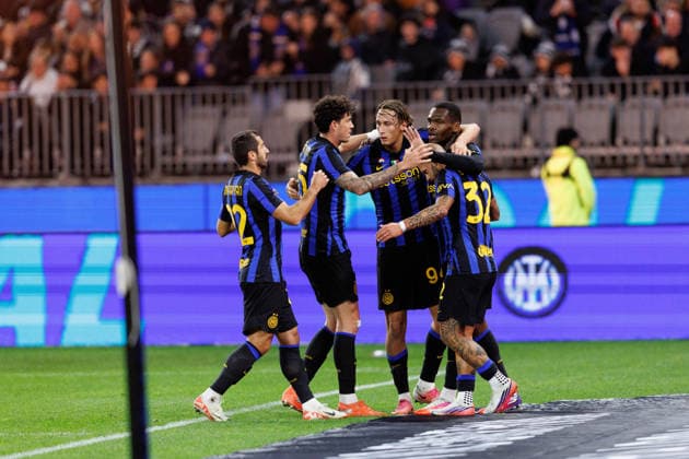 August 8, 2026, Perth, Wa, Australia: Inter players celebrate Federico Di Marco opening goal during the Calcio Italiano match between Juventus FC and Internazionale FC at Optus Stadium in Perth. Perth Australia - ZUMAc318 20260808_znp_c318_036 Copyright: xJohnxCarusix