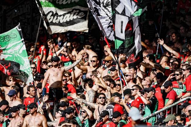 NIJMEGEN - NEC fans during the Dutch Eredivisie match between NEC Nijmegen and Telstar at De Goffert on August 8, 2026 in Nijmegen, the Netherlands. BART STOUTJESDIJK ANP Eredivisie 2026 27 xVIxANPxSportx xxANPxIVx 565094599 originalFilename: 565094599.jpg