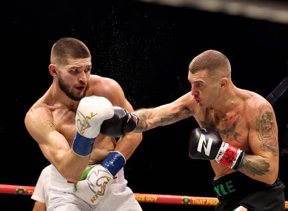 Zuffa Boxing 10, 3Arena, Dublin 8 8 2026 Conor Coyle lands a punch on Mark Beuke Conor Coyle lands a punch on Mark Beuke 8 8 2026  Copyright: xx AC012572 copy