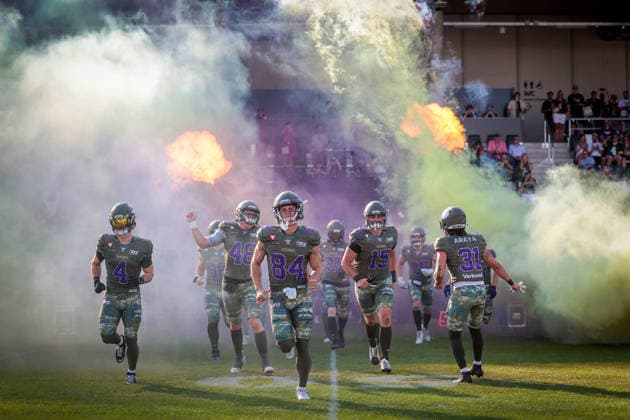 AMERICAN FOOTBALL - AFLE, Vikings vs Panthers VIENNA,AUSTRIA,08.AUG.26 - AMERICAN FOOTBALL - AFLE, American Football League Europe, Vienna Vikings vs Panthers Wroclaw. Image shows the team of Vikings.  GEPAxpictures xDavidxBitzan