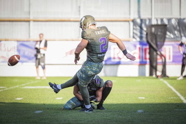 AMERICAN FOOTBALL - AFLE, Vikings vs Panthers VIENNA,AUSTRIA,08.AUG.26 - AMERICAN FOOTBALL - AFLE, American Football League Europe, Vienna Vikings vs Panthers Wroclaw. Image shows Dennis Tasic (Vikings).  GEPAxpictures xDavidxBitzan