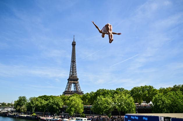European Aquatics Championships 2026 - Women s 20m Platform High Diving Madeleine Bayon from France during the Women’s 20m platform high diving at the European Aquatics Championships 2026 on the Seine River in Paris on August 8, 2026. Photo by Tomas Stevens ABACAPRESS.COM Paris France  Copyright: xStevensxTomas ABACAx