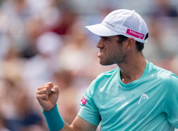August 8, 2026, Montreal, Pq, Canada: Nuno Borges of Portugal reacts during his match against Luciano Darderi of Italy during round of 16 National Bank Open tennis action in Montreal on Saturday, Aug. 8, 2026. Canada News - August 8, 2026  - ZUMAc35_ 20260808_zaf_c35_021 Copyright: xChristinnexMuschix