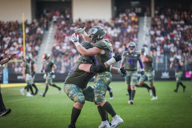 AMERICAN FOOTBALL - AFLE, Vikings vs Panthers VIENNA,AUSTRIA,08.AUG.26 - AMERICAN FOOTBALL - AFLE, American Football League Europe, Vienna Vikings vs Panthers Wroclaw. Image shows the rejoicing of Vikings.  GEPAxpictures xDavidxBitzan