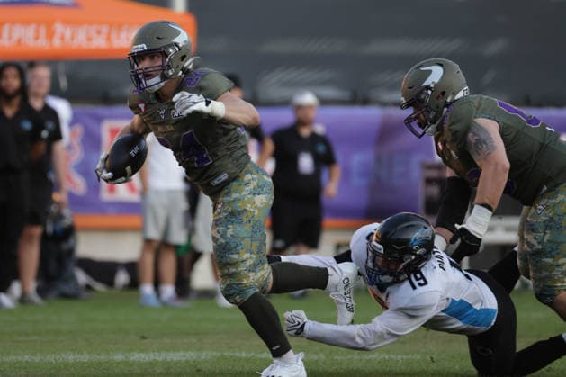 AMERICAN FOOTBALL - AFLE, Vikings vs Panthers VIENNA,AUSTRIA,08.AUG.26 - AMERICAN FOOTBALL - AFLE, American Football League Europe, Vienna Vikings vs Panthers Wroclaw. Image shows Karri Pajarinen (Vikings).  GEPAxpictures xDavidxBitzan