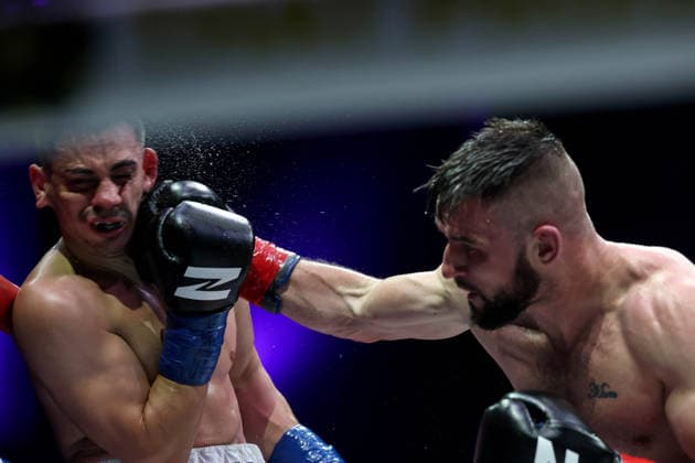 Zuffa Boxing 10, 3Arena, Dublin 8 8 2026 Louis Greene lands a punch on Daniel Buiciuc Louis Greene lands a punch on Daniel Buiciuc 8 8 2026  Copyright: xx NE1L4519