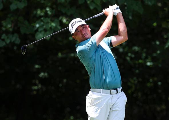 August 8, 2026: Doug Ghim tees off at second hole during third round at 2026 Wyndham Championship, Sedgefield Country Club in Greensboro, North Carolina. CSM Greensboro United States of America - ZUMAc04_ 20260808_zma_c04_058 Copyright: xDavidxBeachx