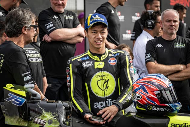 RECORD DATE NOT STATED 8th August 2026; Silverstone Circuit, Northamptonshire, England; 2026 MotoGP Grand Prix of Great Britain, Qualifying Day; Ai Ogura of the Trackhouse Aprilia Team celebrates after coming second in the Tissot sprint race GodfreyxPitt