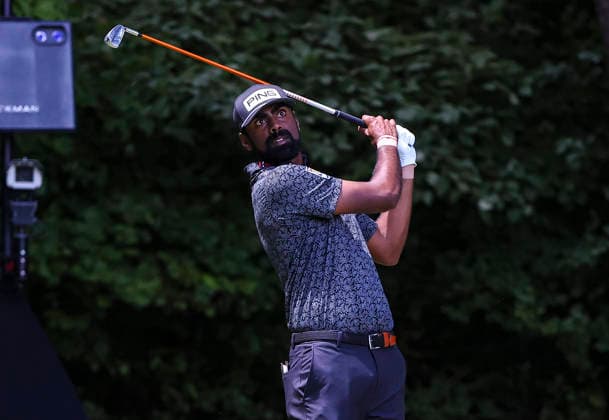 August 8, 2026: Sahith Theegala tees off at the second hole during third round at 2026 Wyndham Championship, Sedgefield Country Club in Greensboro, North Carolina. CSM Greensboro United States of America - ZUMAc04_ 20260808_zma_c04_063 Copyright: xDavidxBeachx