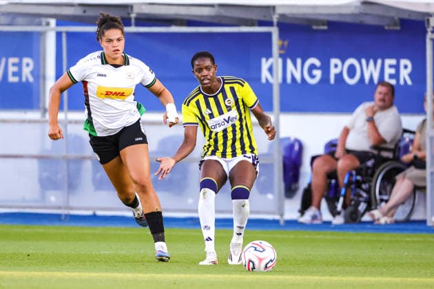 260808 UWCL OH Leuven vs Fenerbahce Jada Conijnenberg (9) of OH Leuven and Konya Plummer (2) of Fenerbahce pictured during a female soccer game between OH Leuven (BEL) and Fenerbahce (TUR) Final of second qualifying round of UEFA Champions League Mini Tournament 5, on Saturday 8 August 2026 in LEUVEN , BELGIUM . PHOTO SPORTPIX Sevil Oktem LEUVEN DEN DREEF BELGIUM  Copyright: xSportpix.bex xSevilxOktemxSevilxOktemx
